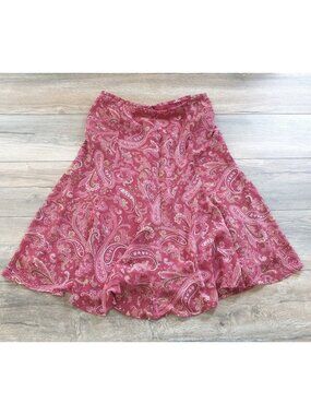 Rena Rowan Womens Pink Paisley A Line Skirt Fully Lined Polyester Size 12 Zipper